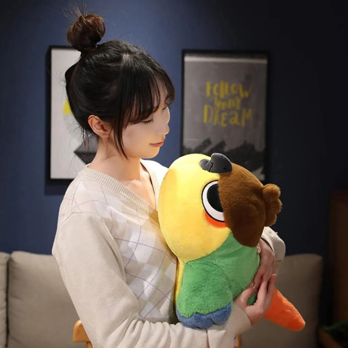 ARELUX Soft Bird Plush Pillow Stuffed Animal,Cute Cuddle Parrot Hugging Pillow,Fuffly Doll Toys Adorable Sleeping Throw Pillow Plushie,Kawaii Home Decor Gifts for Kids Girls Boys 17.7in