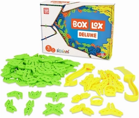 Atwood Toys Box Lox 98 pcs Creative Cardboard Building kit - Construction Toys for Girls and Boys Educational STEM (Neon Green Deluxe)