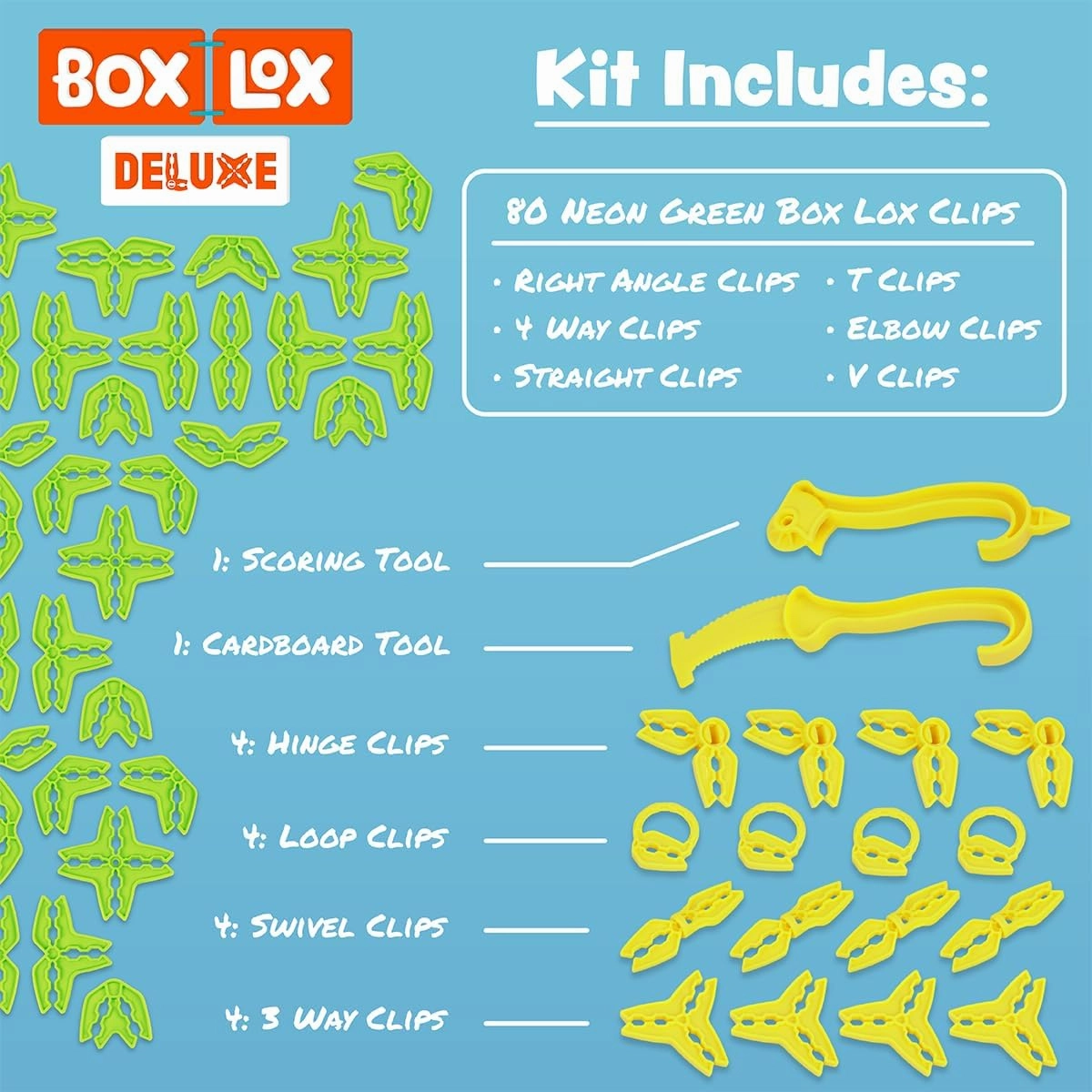Atwood Toys Box Lox 98 pcs Creative Cardboard Building kit - Construction Toys for Girls and Boys Educational STEM (Neon Green Deluxe)