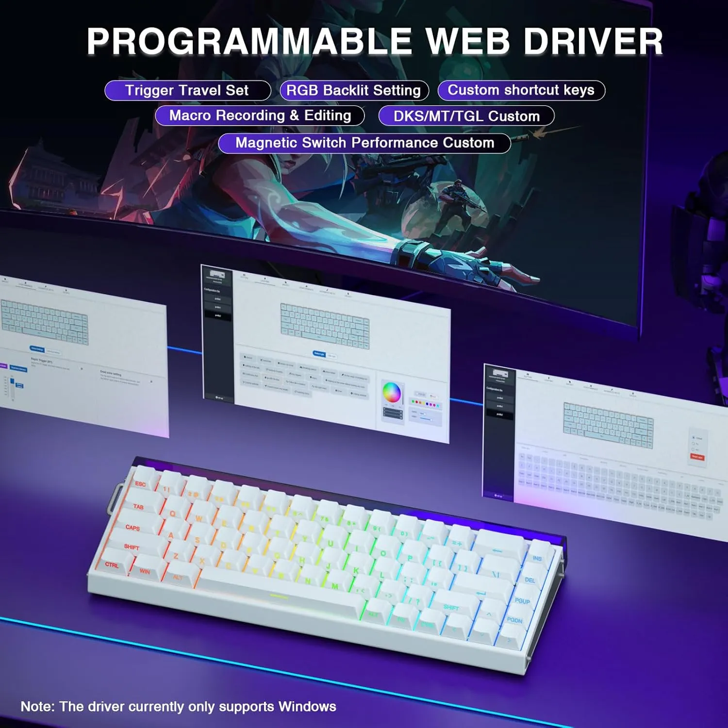 AULA HERO 68 HE 60% Gaming Keyboard Wired, Hall Effect Magnetic Switch Keyboard with Adjustable Actuation, Rapid Trigger Mode, 8K Hz Polling Rate, 0.125ms Latency,Side Printed PBT Keycaps, RGB Backlit