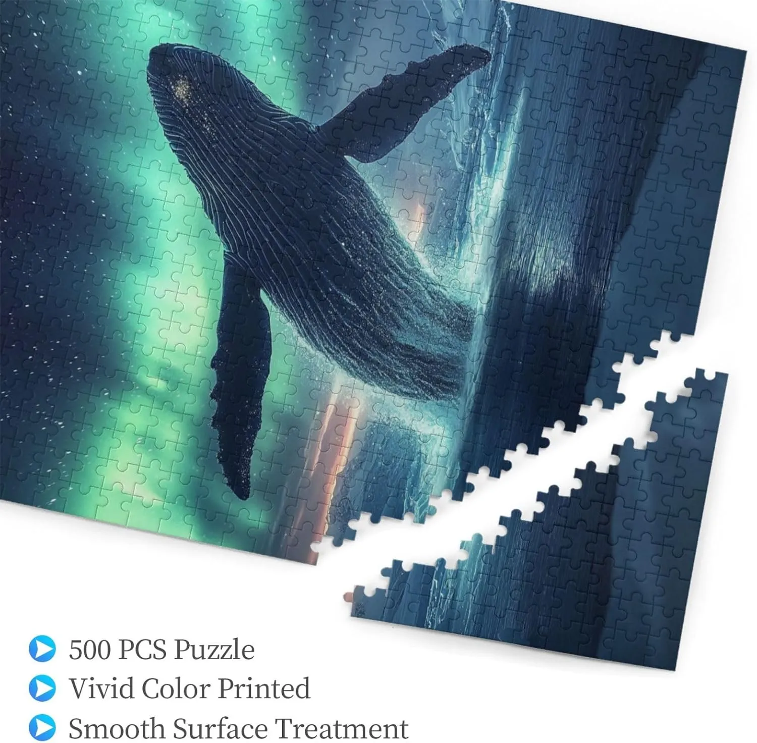Aurora Jigsaw Puzzle 500 Pieces, Glacier Big Fish, Vibrant Design, Wooden Puzzle for Adults, Creative Games and Holiday Party Gift Artwork Wall Home Decor, Release Stress, Relax