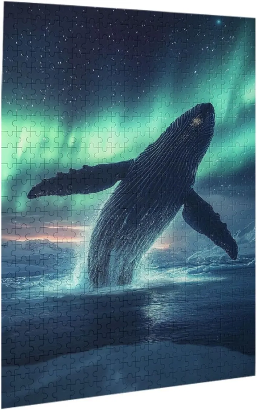 Aurora Jigsaw Puzzle 500 Pieces, Glacier Big Fish, Vibrant Design, Wooden Puzzle for Adults, Creative Games and Holiday Party Gift Artwork Wall Home Decor, Release Stress, Relax
