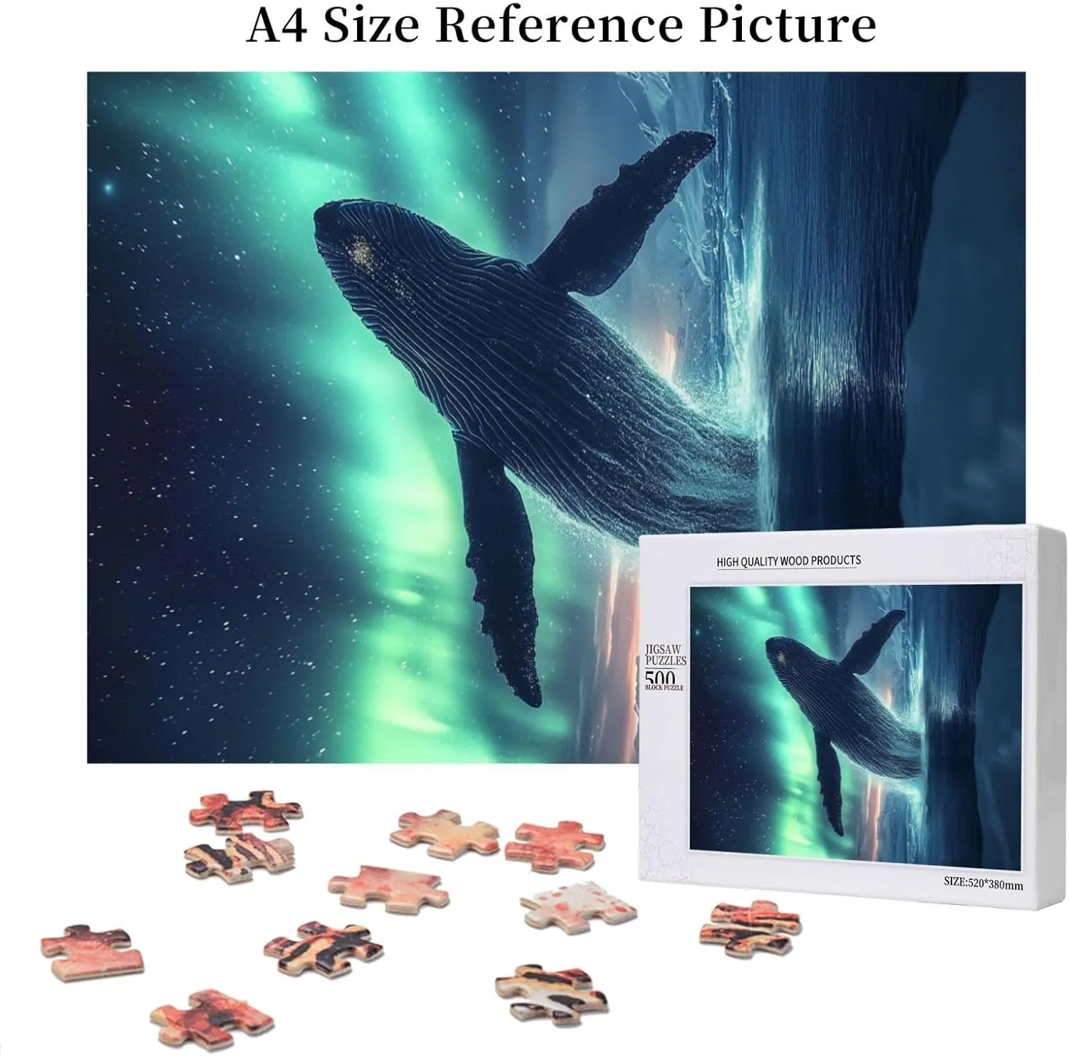 Aurora Jigsaw Puzzle 500 Pieces, Glacier Big Fish, Vibrant Design, Wooden Puzzle for Adults, Creative Games and Holiday Party Gift Artwork Wall Home Decor, Release Stress, Relax