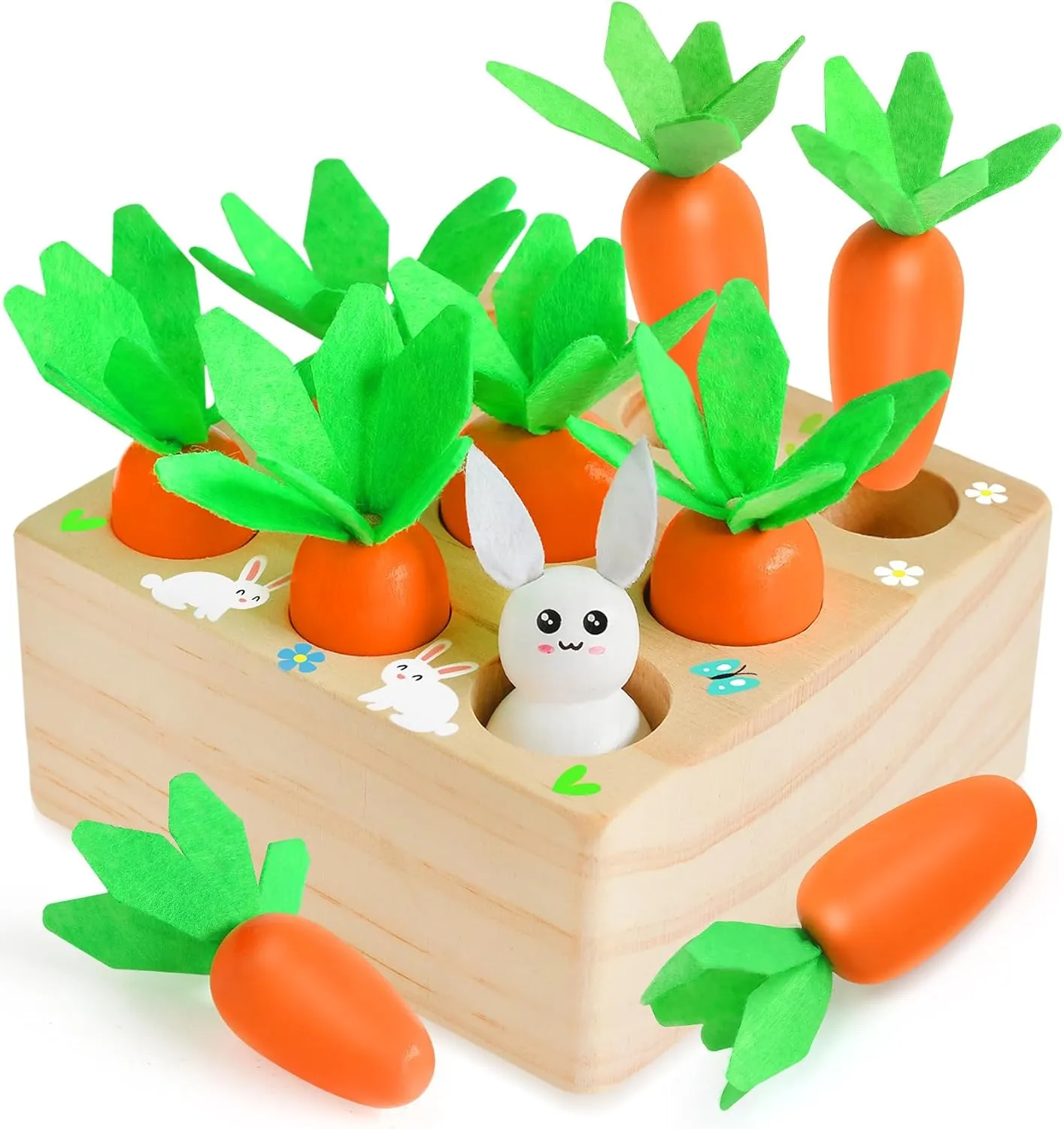 Baby Easter Toys, Montessori Toys for Toddlers, Easter Gifts for Babies, Basket Stuffers Harvest Game Wooden Toy, Educational Shape Sorting Matching Toy for Toddler Fine Motor Skill Development