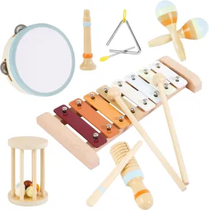 Baby Musical Instruments Neutral Colors Percussion Instruments Set Montessori Wooden Toys for Toddlers 1-3 with Xylophone for Kids Preschool Educational 3  Wood Musical Toy 8pcs