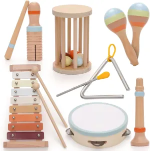 Baby Musical Instruments,Montessori Wooden Percussion Instruments Toy for Toddlers1-3, with Modern Boho Xylophone Tambourine for Kids Preschool Educational 3  Christmas Birthday Gifts
