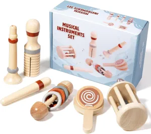 Baby Rattle Musical Instruments Set Montessori Wooden Maracas Toys for Toddlers
