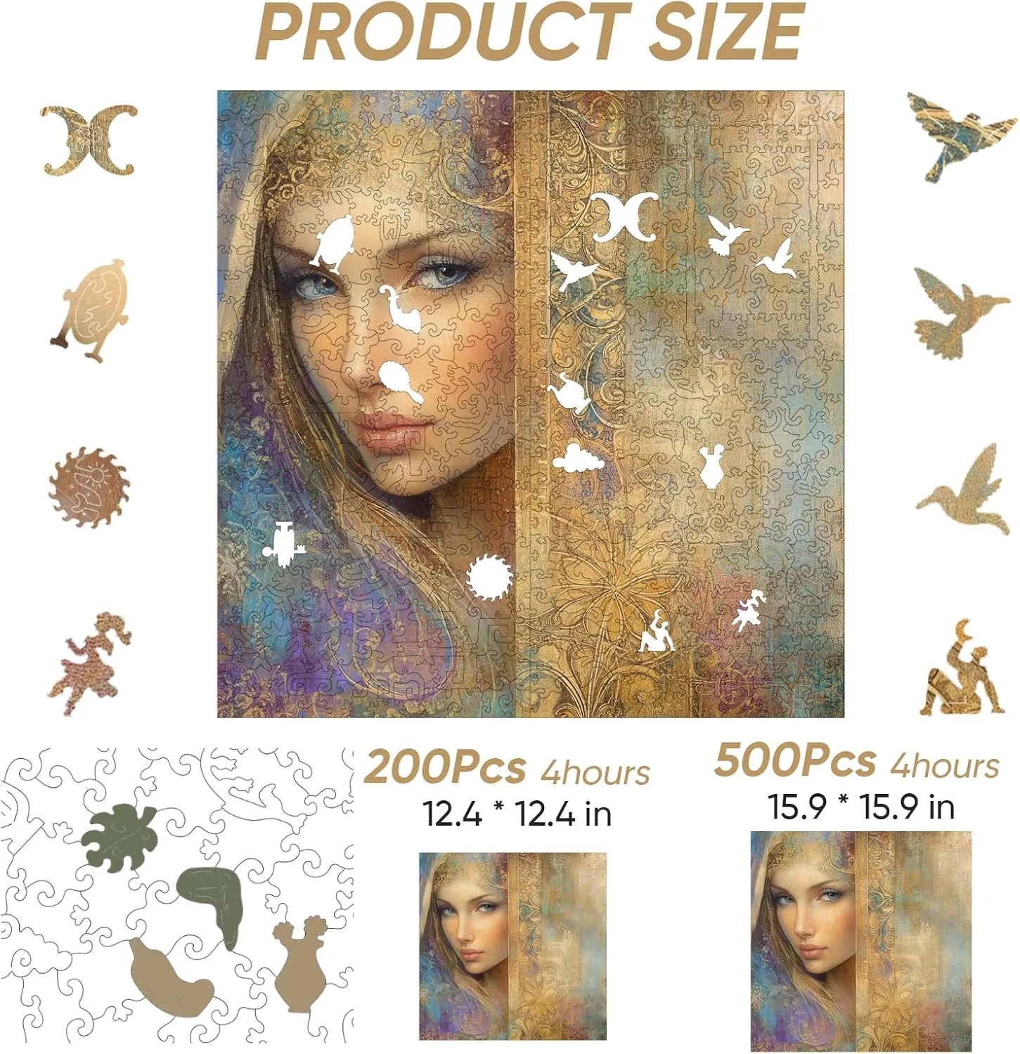 Beauty Bohemia Puzzles for Adults 500pcs, Wooden Jigsaw Puzzles,Wooden Jigsaw Puzzles,Irregular Wood Puzzles Creative Gift for Adults and Kids Family Game(15.9 x 15.9 in)