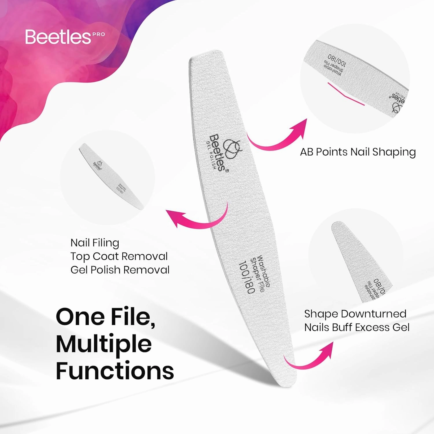 Beetles Professional Nail File 120 Pcs, Double Sided Emery Board 100/180 Grit Nail Files for Acrylic and Natural Nails, Washable Shaper Files Nail Care Tool Home Salon Manicure Gifts for Women