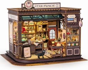 BenBen Miniature House Kit, DIY Miniature Coffee Shop with LED Lights, Furniture, Mini House Building Kit for Stress Relief & Home Décor, 3D Doll House Craft Projects for Adults, Teens