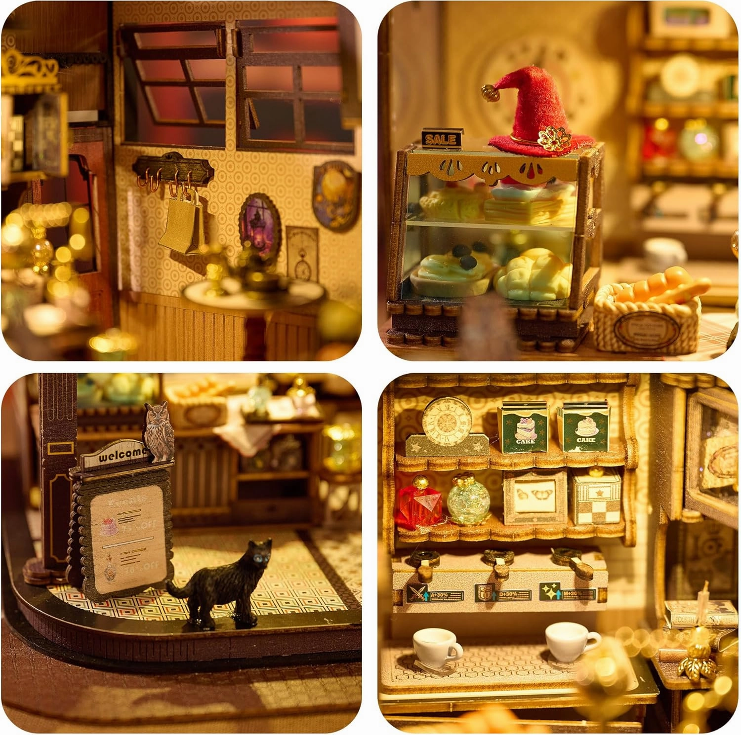 BenBen Miniature House Kit, DIY Miniature Coffee Shop with LED Lights, Furniture, Mini House Building Kit for Stress Relief & Home Décor, 3D Doll House Craft Projects for Adults, Teens