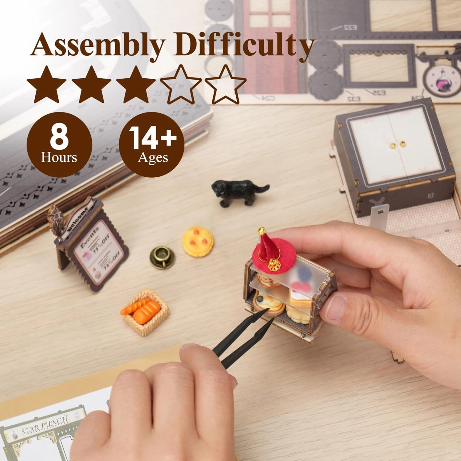 BenBen Miniature House Kit, DIY Miniature Coffee Shop with LED Lights, Furniture, Mini House Building Kit for Stress Relief & Home Décor, 3D Doll House Craft Projects for Adults, Teens