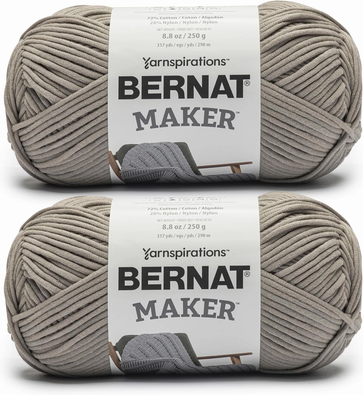 Bernat Maker Clay Yarn - 2 Pack of 250g/8.8oz - 72% Cotton 28% Nylon - #5 Bulky - 290m/317Yards - for Knitting, Crochet and Amigurumi