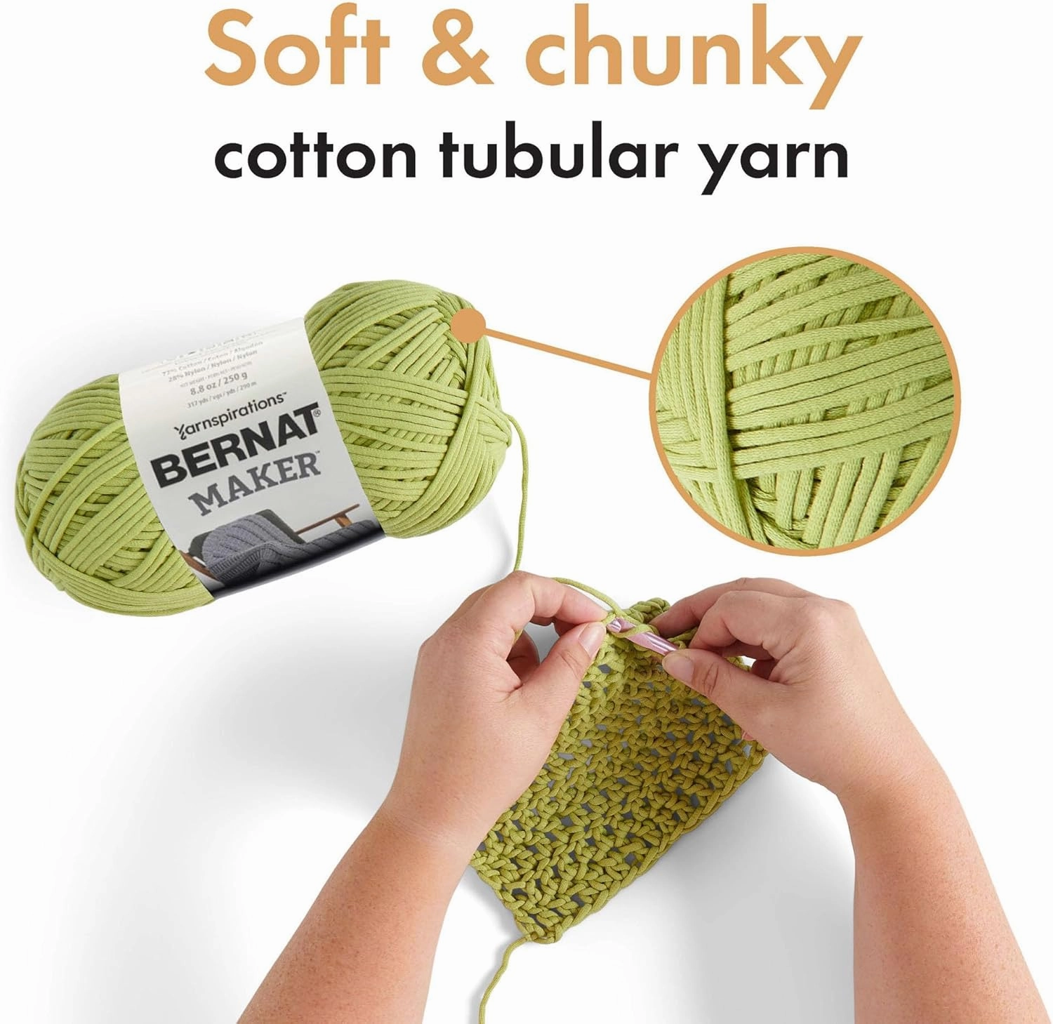 Bernat Maker Clay Yarn - 2 Pack of 250g/8.8oz - 72% Cotton 28% Nylon - #5 Bulky - 290m/317Yards - for Knitting, Crochet and Amigurumi