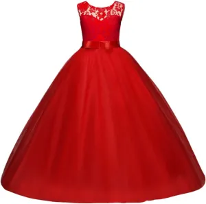 Big Girl Flower Lace Princess Tulle Long Dress for Kids Prom Formal Pageant Dance Gown