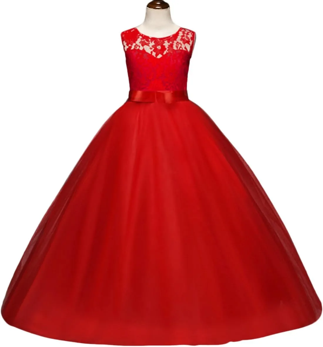 Big Girl Flower Lace Princess Tulle Long Dress for Kids Prom Formal Pageant Dance Gown