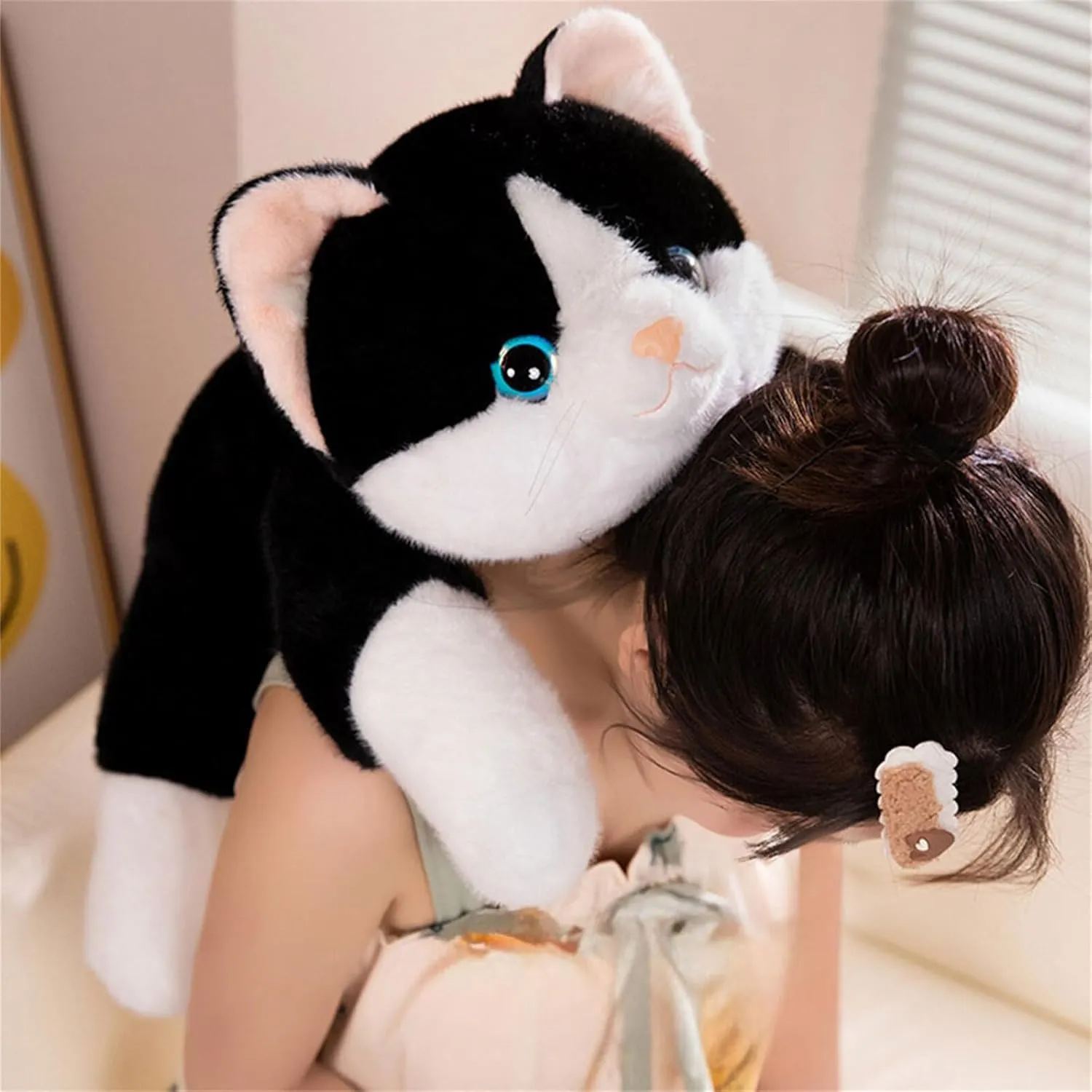 Black & White Cat Weighted Stuffed Animals, 25.6 Inch Cat Weighted Plush Toy, Stuffed Cat Plushies Cute Weighted Cat Plush Pillow Kitten Dolls Gifts for Kids Boys Girls