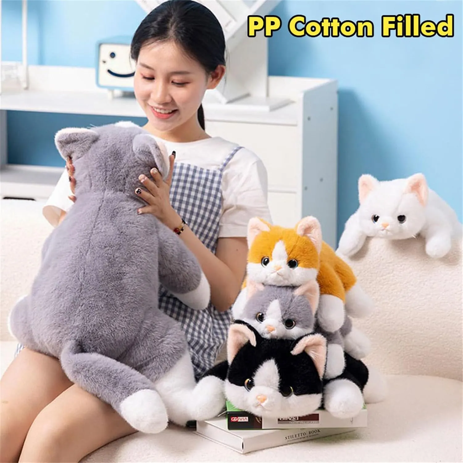 Black & White Cat Weighted Stuffed Animals, 25.6 Inch Cat Weighted Plush Toy, Stuffed Cat Plushies Cute Weighted Cat Plush Pillow Kitten Dolls Gifts for Kids Boys Girls