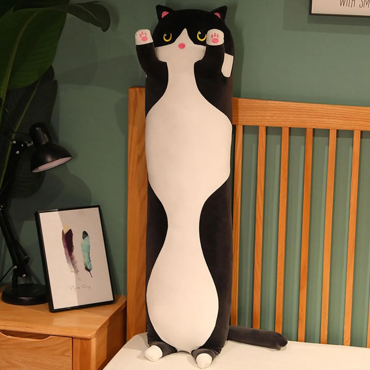 Black Cat Long Plush Pillow Cat Stuffed Animals Soft Sleeping Throw Pillow Doll Toy (Black,27inches)