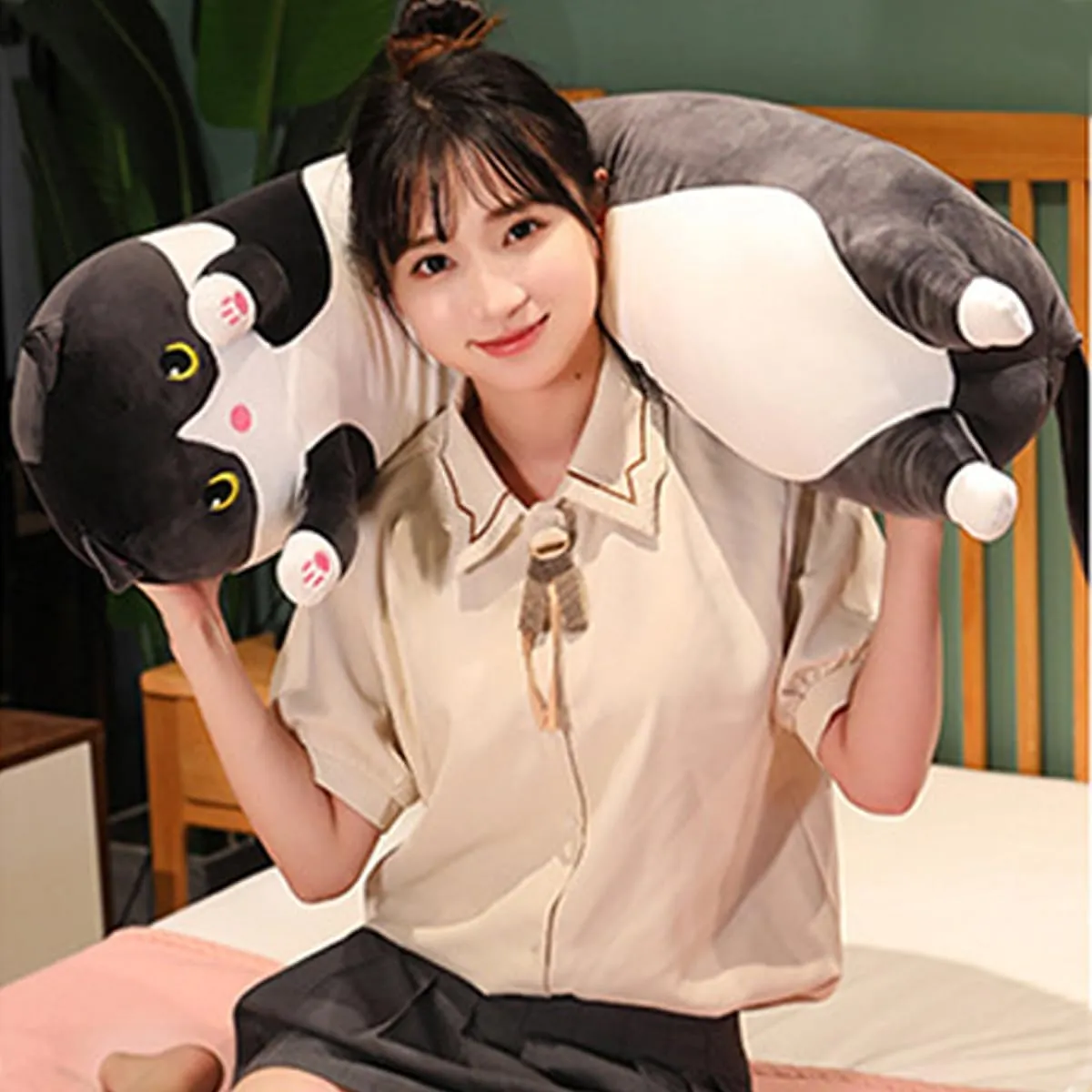 Black Cat Long Plush Pillow Cat Stuffed Animals Soft Sleeping Throw Pillow Doll Toy (Black,27inches)