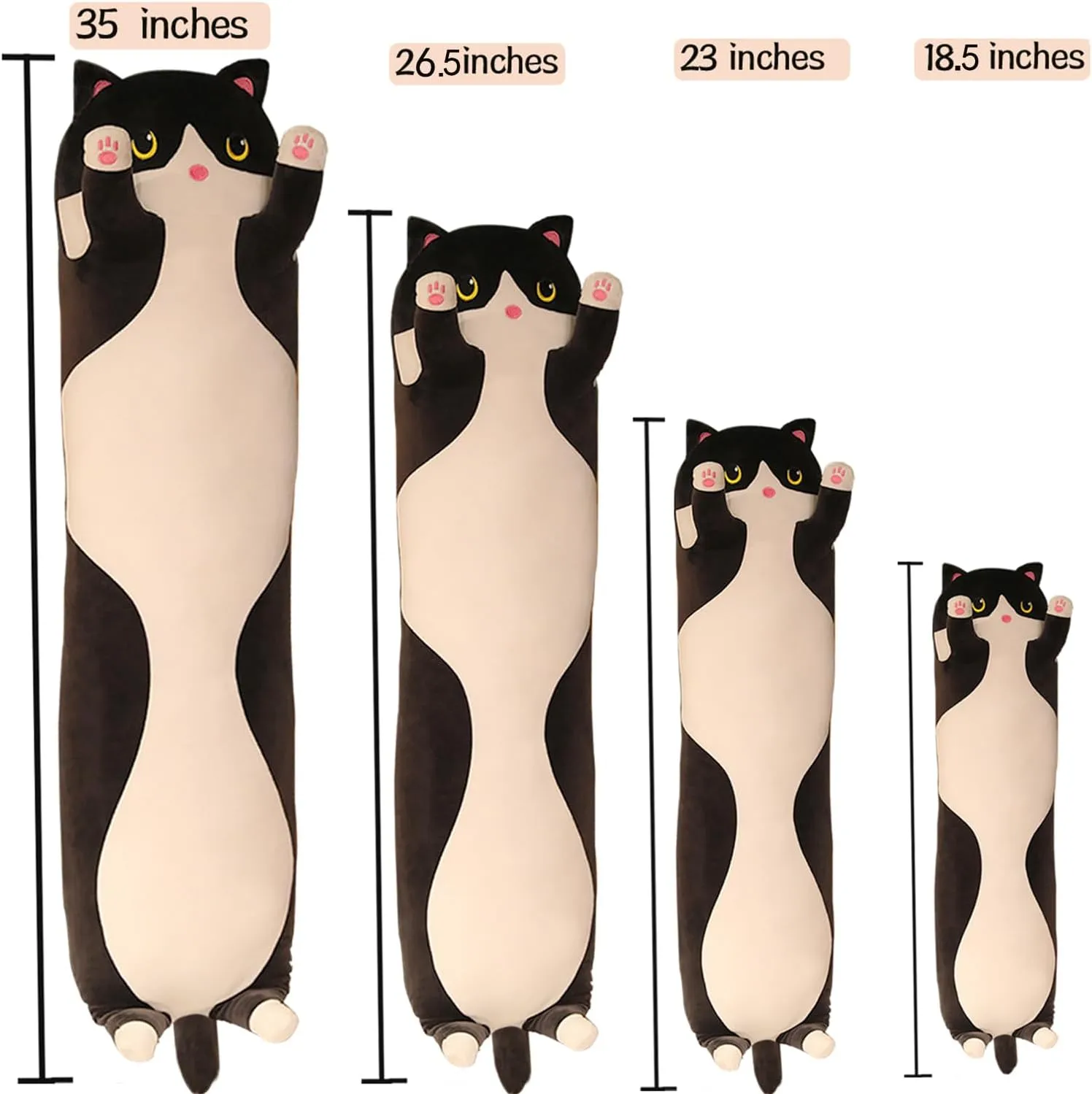 Black Cat Long Plush Pillow Cat Stuffed Animals Soft Sleeping Throw Pillow Doll Toy (Black,27inches)