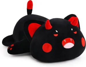 Black Cat Plush Pillow Kawaii Toy Cute Soft Cat Stuffed Animals Kitten Plushie Doll Great Gift for Kids and Adult Birthday Christmas Valentines, 20", Black Red