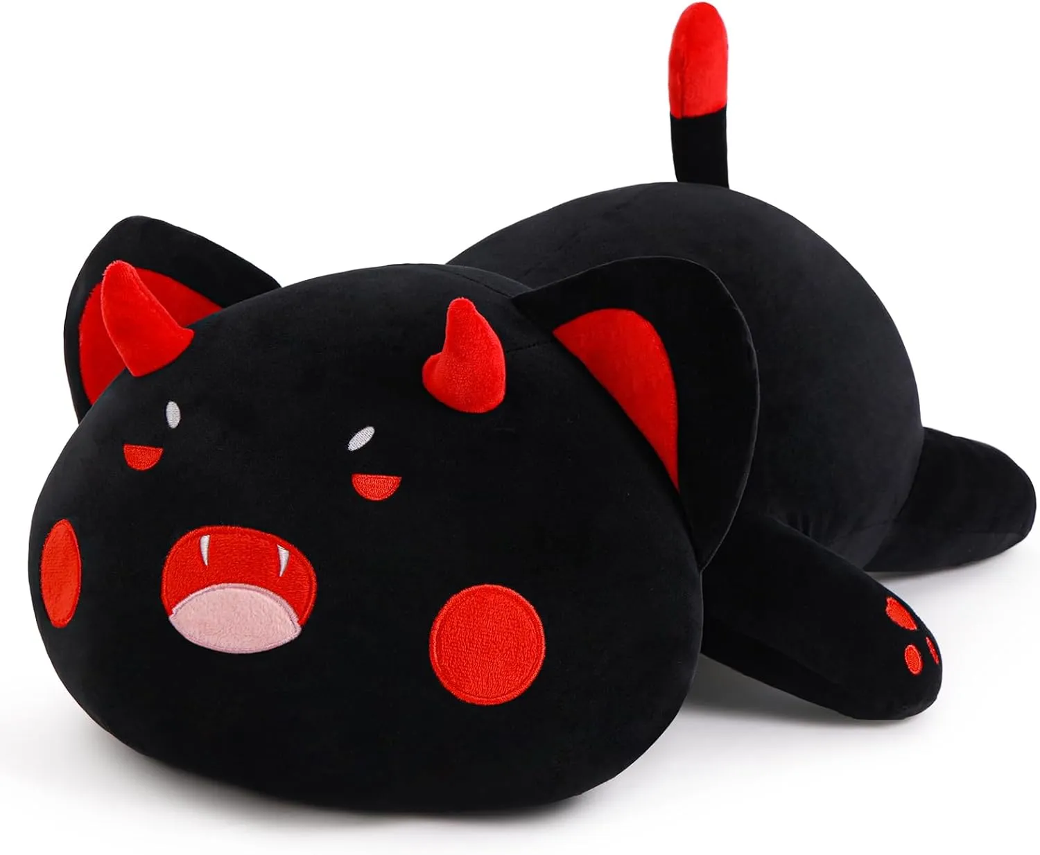 Black Cat Plush Pillow Kawaii Toy Cute Soft Cat Stuffed Animals Kitten Plushie Doll Great Gift for Kids and Adult Birthday Christmas Valentines, 20", Black Red