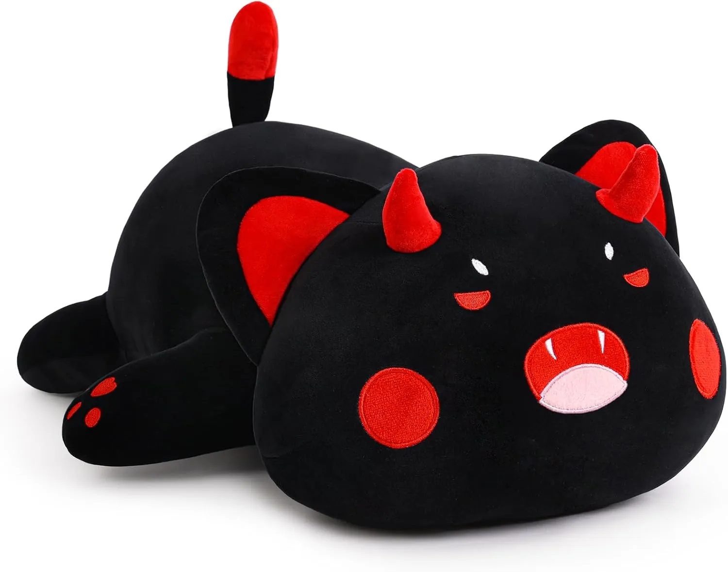 Black Cat Plush Pillow Kawaii Toy Cute Soft Cat Stuffed Animals Kitten Plushie Doll Great Gift for Kids and Adult Birthday Christmas Valentines, 20", Black Red