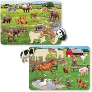Blosssound 2 Pcs Wooden Animal Jigsaw Puzzles for Kids Montessori Toys Savannah Grassland Puzzles Educational Animals Learning Toys for Children Toddlers Boys and Girls Family Classroom School Gifts