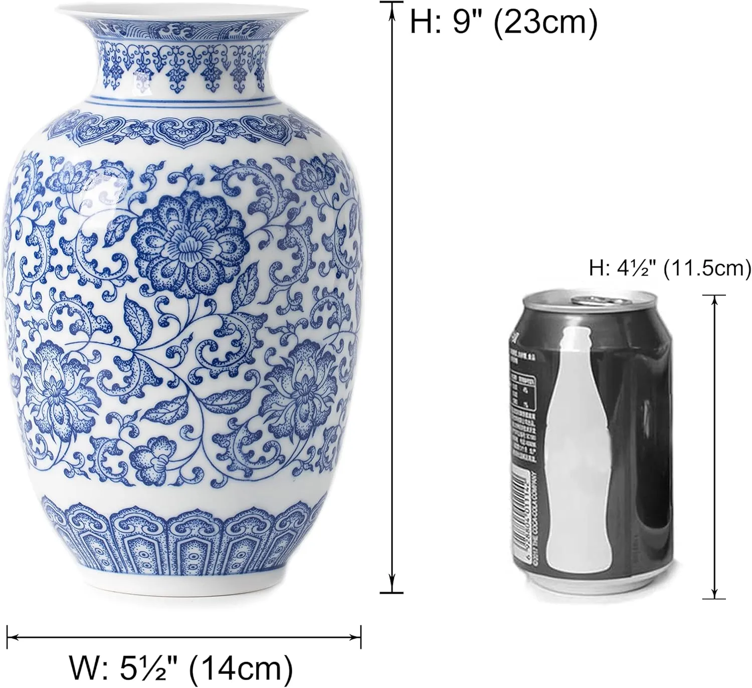 Blue and White Vase, Blue Vases Home Décor, Chinoiserie Vase, Blue and White Porcelain, Ceramic Vase for Home, Living Room, Bookshelf, Mantle Fireplace,Table Centerpieces,9"