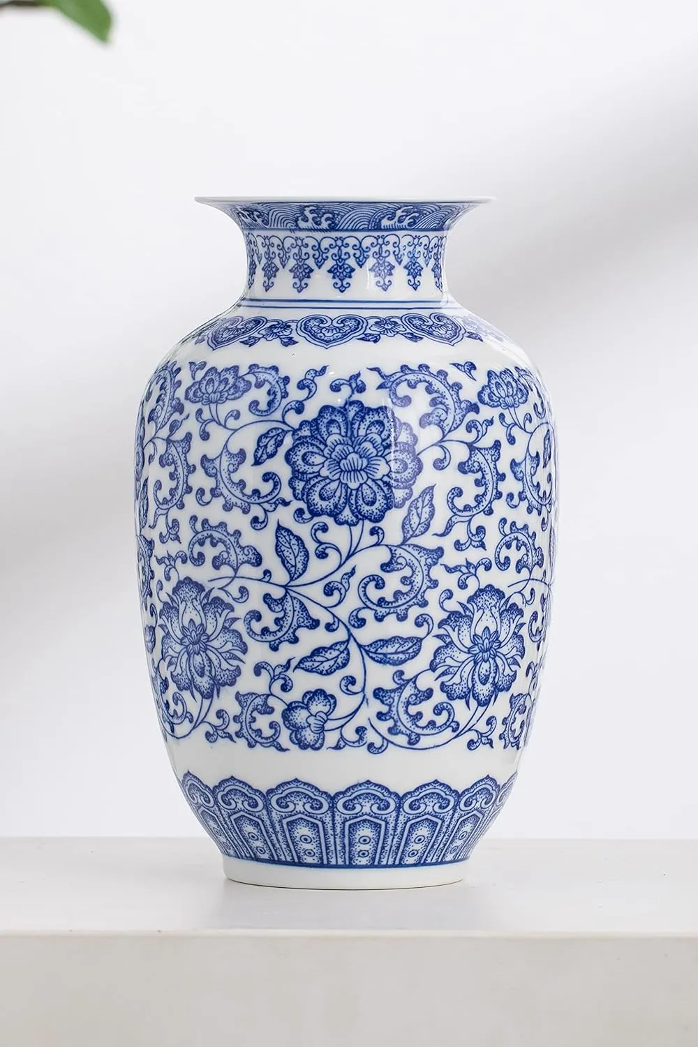 Blue and White Vase, Blue Vases Home Décor, Chinoiserie Vase, Blue and White Porcelain, Ceramic Vase for Home, Living Room, Bookshelf, Mantle Fireplace,Table Centerpieces,9"