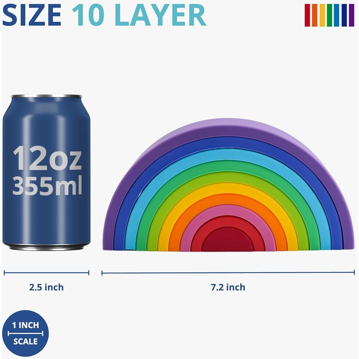BLUE GINKGO Silicone Rainbow Stacker Montessori Nesting Puzzle for Kids and Toddlers Stacking Sensory Toy 10 Layers (Vivid)