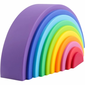 BLUE GINKGO Silicone Rainbow Stacker Montessori Nesting Puzzle for Kids and Toddlers Stacking Sensory Toy 10 Layers (Vivid)