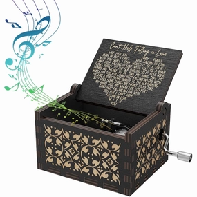 Bolunlun an for her Wooden Music Box - Fall in love without help, Gift for Girlfriend, Boyfriend, Husband, Wife, Lover (Black)