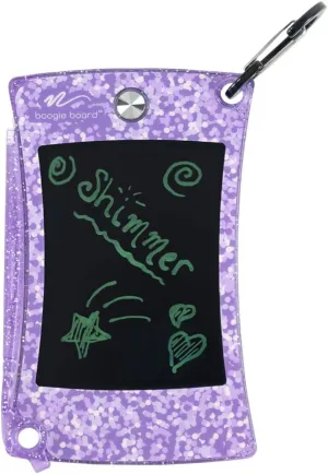 Boogie Board Jot Pocket Writing Tablet Doodle Board Kids Travel Essentials LCD Screen Instant Erase Stylus Pen Kickstand Drawing Pad Girls Boys Educational Toy Birthday Gift Shimmer Collection Purple