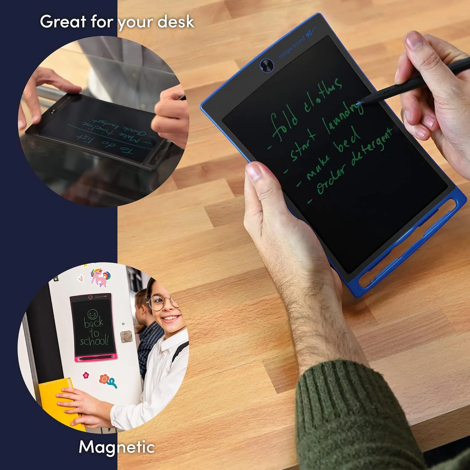 Boogie Board Jot Reusable Writing Tablet for Adults, 8.5 Digital Notebook with Instant Erase, Digital Notepad with Magnets, Note Taking Tablet for Work or School, Lunar Gray