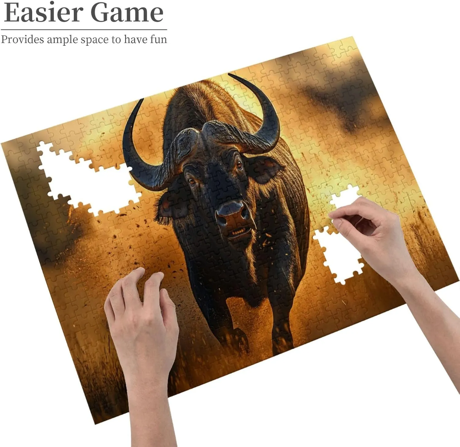 Buffalo Chasing On Grassland at Dusk, 500-Piece Wooden Puzzles for Adults,Wonderful Imagination，High-Difficulty Family Entertainment Game, Ideal for Exercising Hands-On Skills