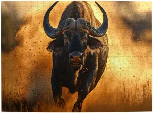 Buffalo Chasing On Grassland at Dusk, 500-Piece Wooden Puzzles for Adults,Wonderful Imagination，High-Difficulty Family Entertainment Game, Ideal for Exercising Hands-On Skills