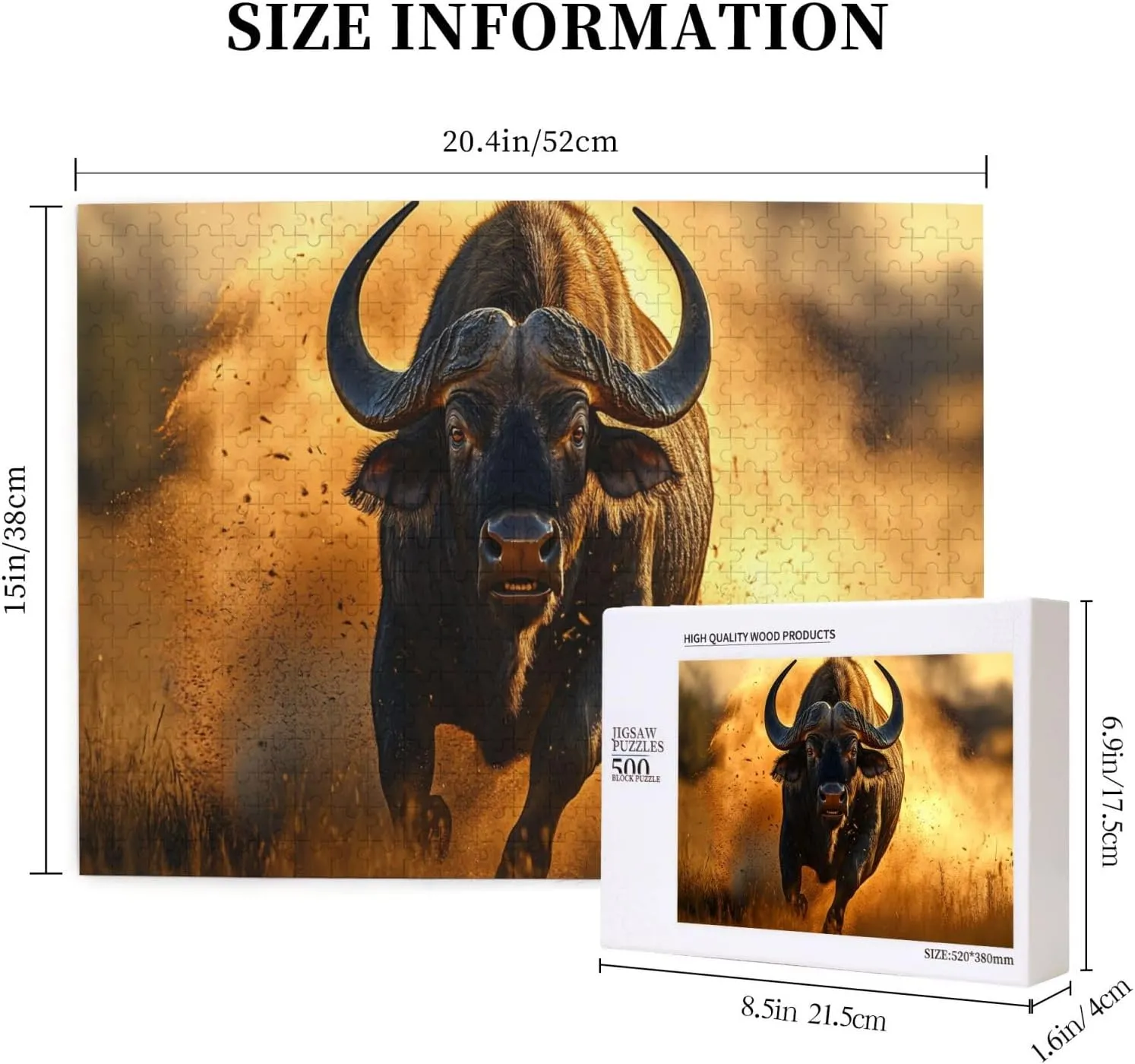 Buffalo Chasing On Grassland at Dusk, 500-Piece Wooden Puzzles for Adults,Wonderful Imagination，High-Difficulty Family Entertainment Game, Ideal for Exercising Hands-On Skills