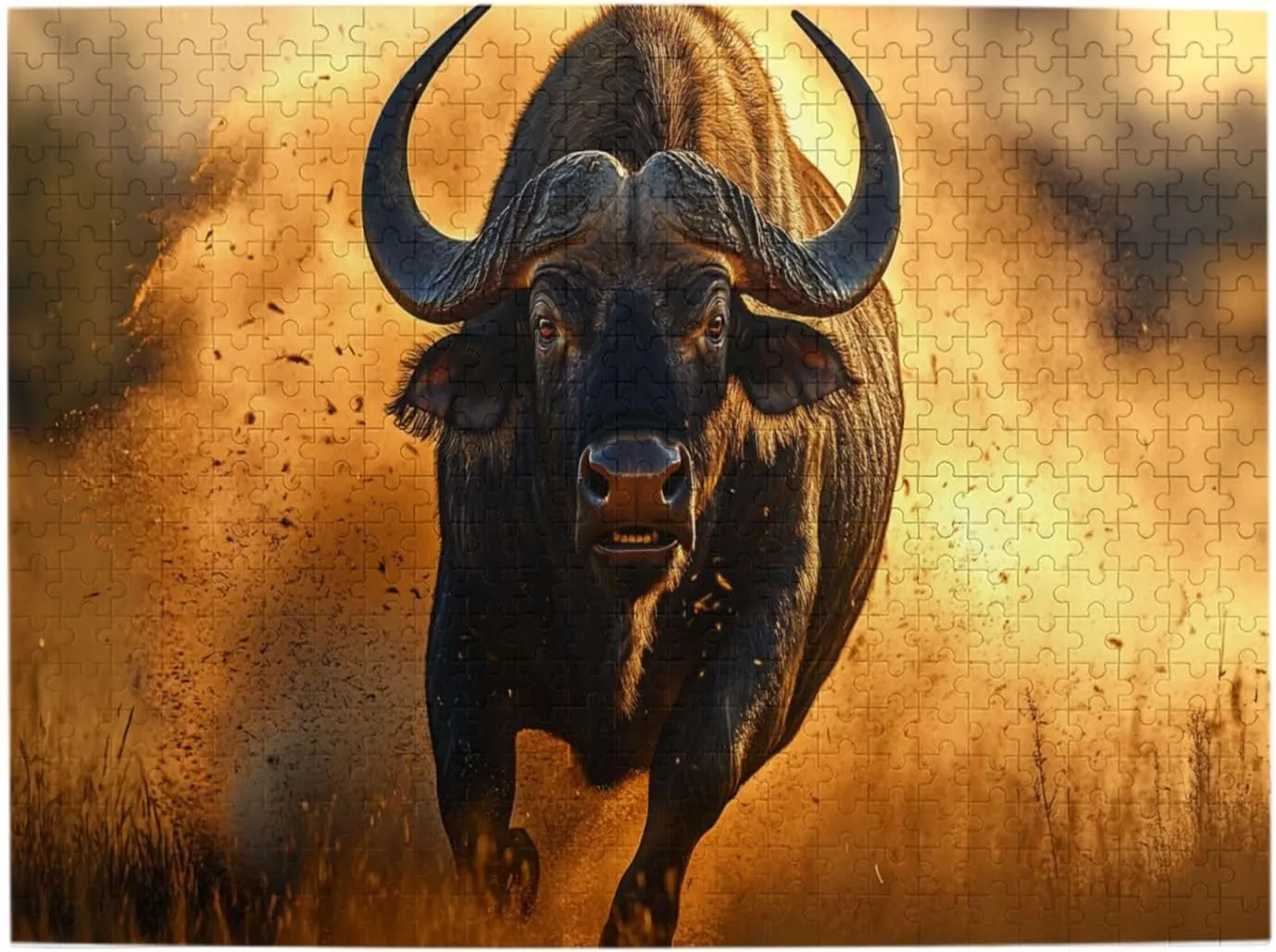 Buffalo Chasing On Grassland at Dusk, 500-Piece Wooden Puzzles for Adults,Wonderful Imagination，High-Difficulty Family Entertainment Game, Ideal for Exercising Hands-On Skills