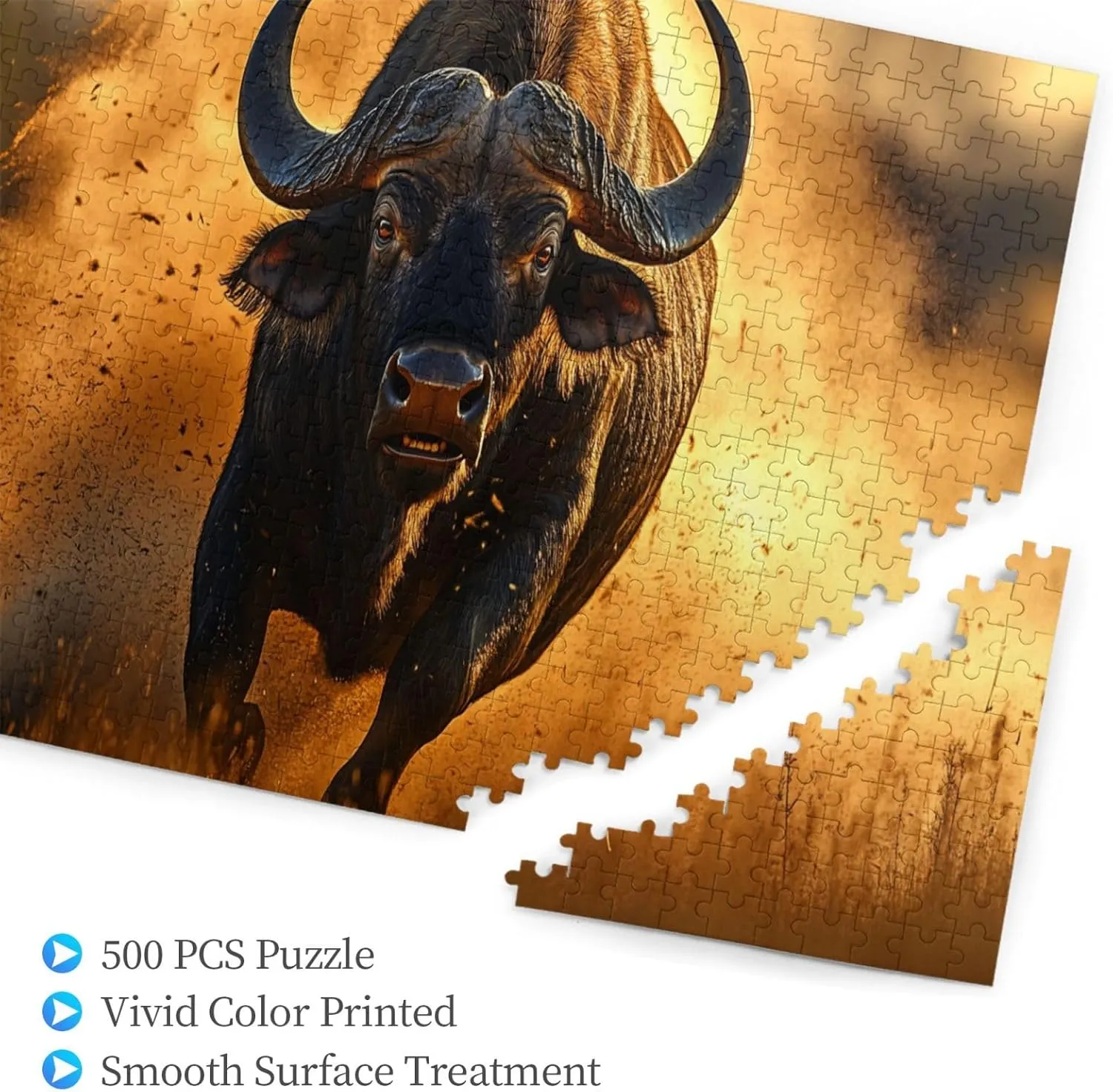Buffalo Chasing On Grassland at Dusk, 500-Piece Wooden Puzzles for Adults,Wonderful Imagination，High-Difficulty Family Entertainment Game, Ideal for Exercising Hands-On Skills