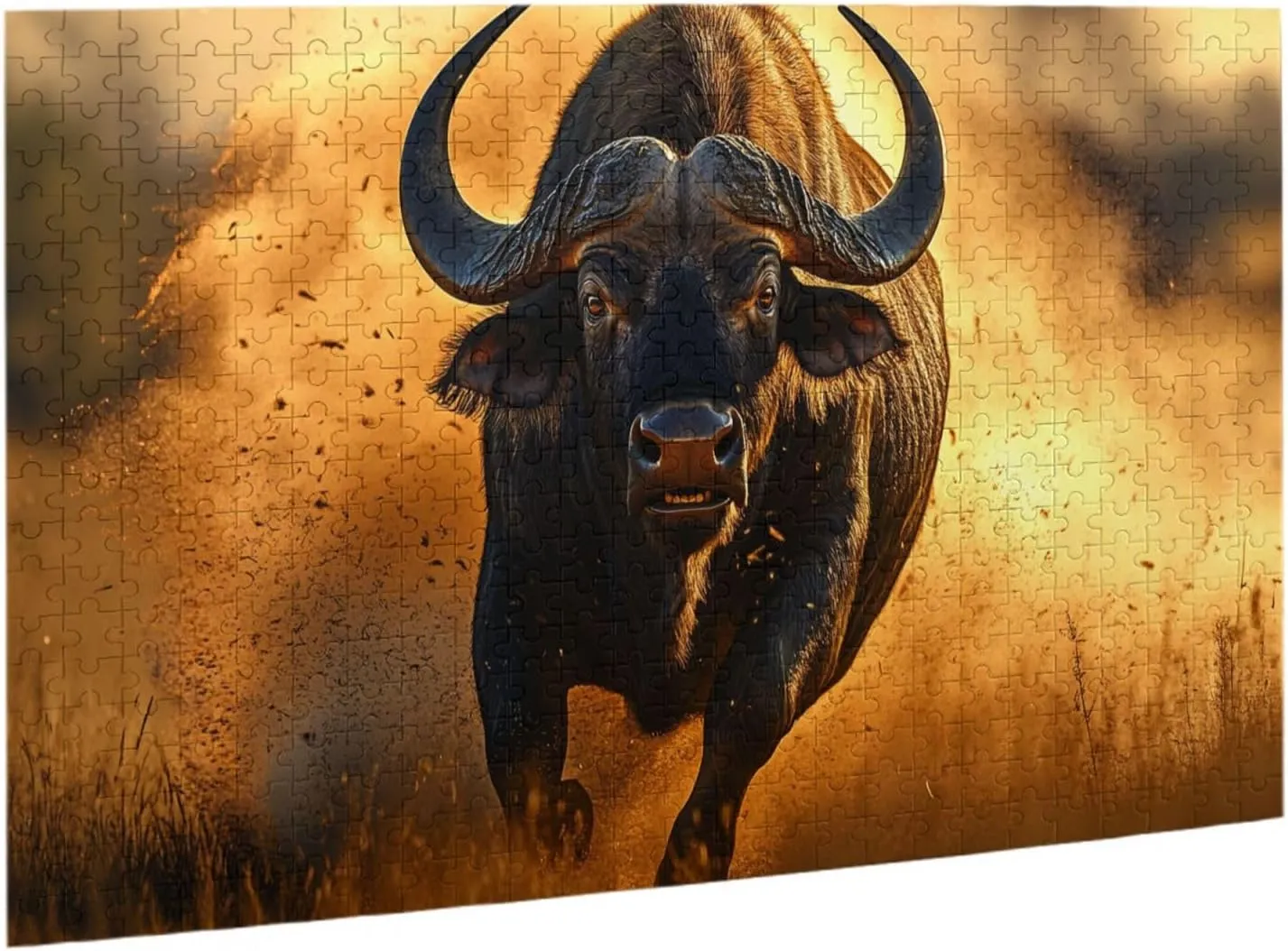 Buffalo Chasing On Grassland at Dusk, 500-Piece Wooden Puzzles for Adults,Wonderful Imagination，High-Difficulty Family Entertainment Game, Ideal for Exercising Hands-On Skills