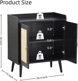 Buffet Cabinet, Storage Cabinet with Round Pull Rings, Sideboard with Ample Storage, Bar Liquor Shelf with 2 Doors for Living Room, Hallway, Black