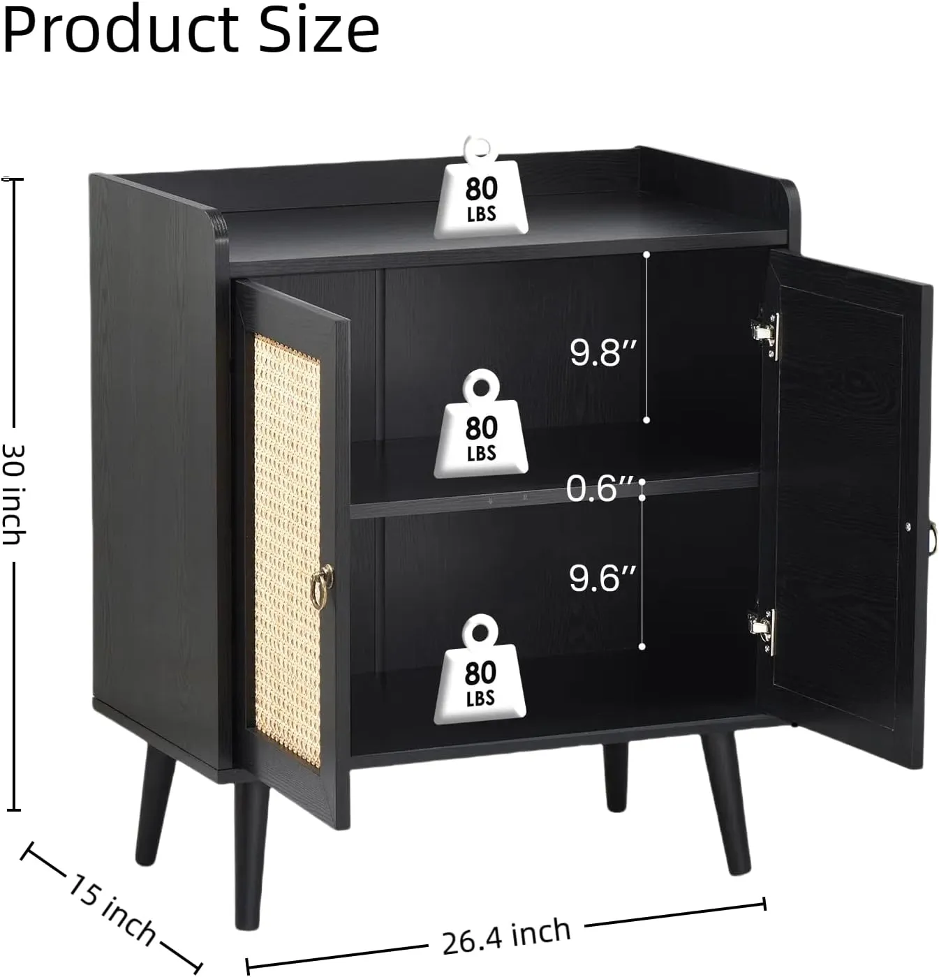 Buffet Cabinet, Storage Cabinet with Round Pull Rings, Sideboard with Ample Storage, Bar Liquor Shelf with 2 Doors for Living Room, Hallway, Black