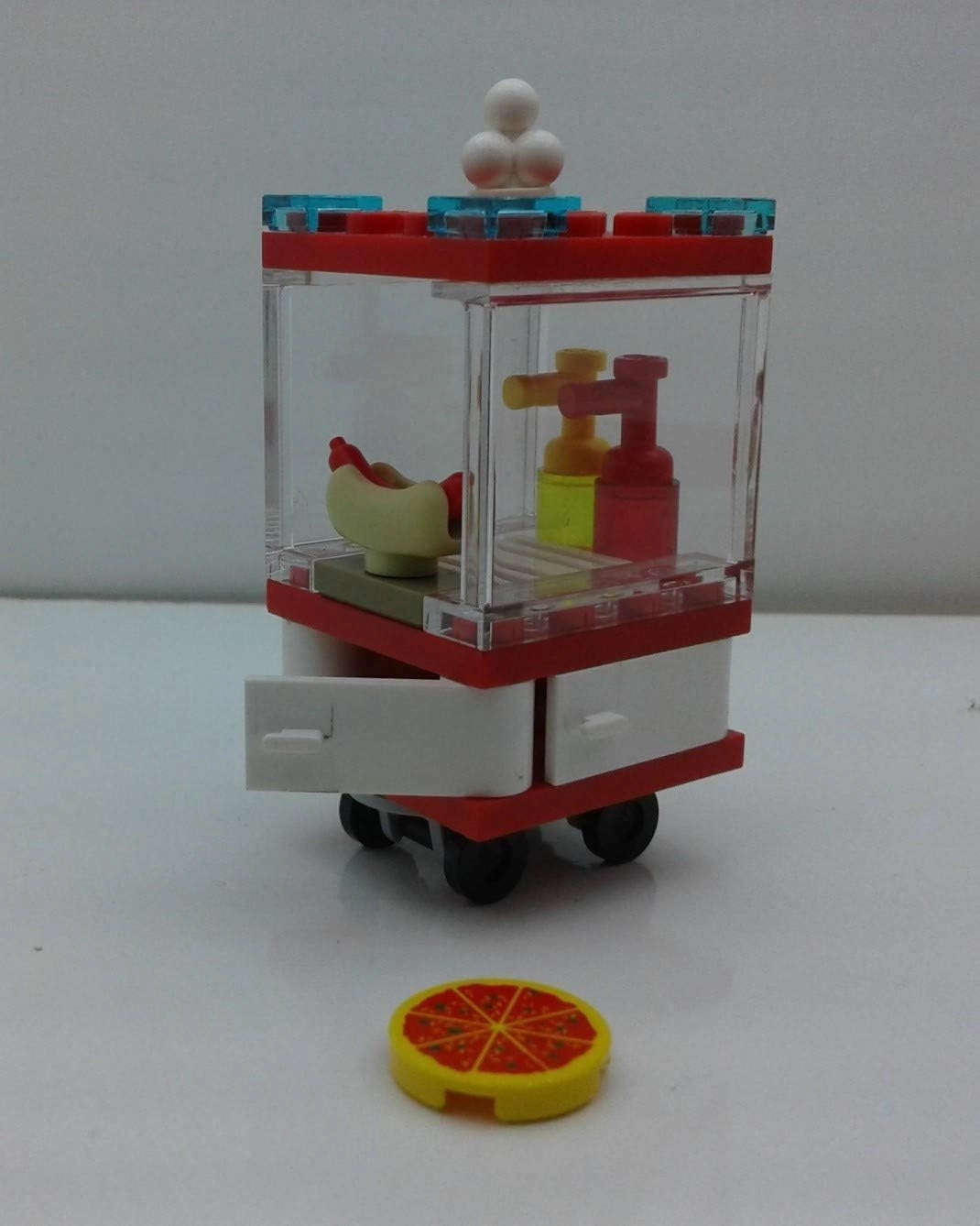 Building Bricks Toys Blocks NewsStand Pizza Hot Dog Fast Food Corner-Compatible with All Brands-MOC Minifigure City Town Village (HOT Dog Stand W/Pizza)