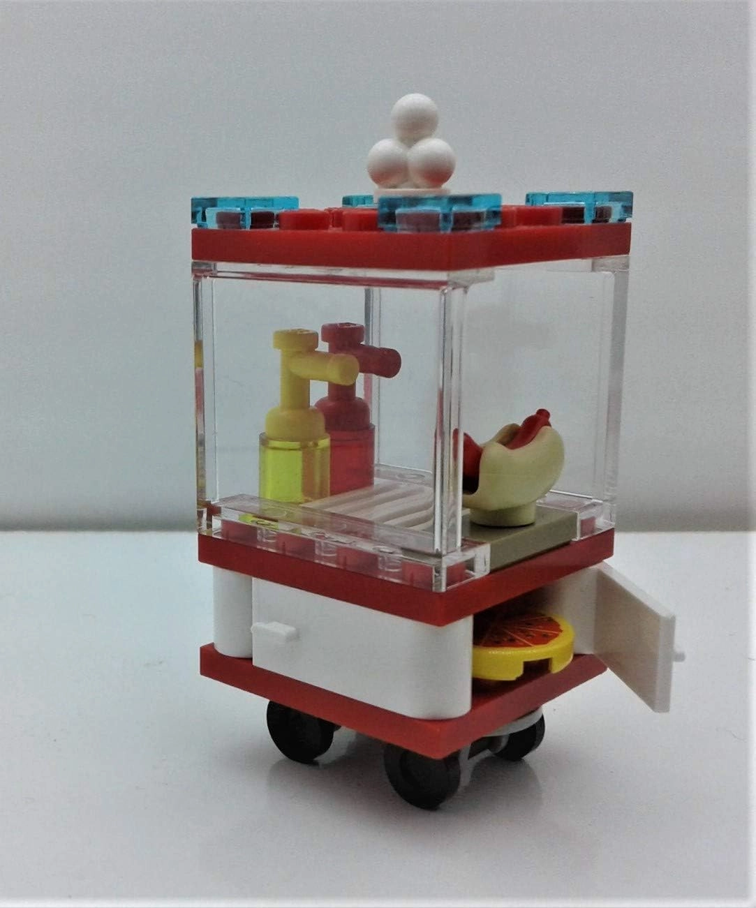 Building Bricks Toys Blocks NewsStand Pizza Hot Dog Fast Food Corner-Compatible with All Brands-MOC Minifigure City Town Village (HOT Dog Stand W/Pizza)