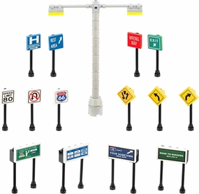 Building Toys 2 Lane Main Road Traffic Light City Town Village Street Stop Sign Bus Stop Post Box Compatible with All Major Brick Brands Educational Toy Ages 4  1:64 (Highway Signs)