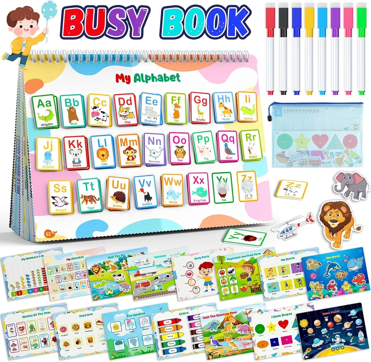 Busy Book for Toddlers 3 , Preschool Learning Activities with 30 Themes Prek Preschool Workbooks, Montessori Educational Learning Toys Activity Books for Christmas Birthdays Gifts Boys Girls