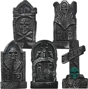 CAMIRUS 17" Halloween Foam Tombstones, 5 Pack RIP Graveyard Headstone Decor With 10 Bonus Metal Stakes for Yard Garden Lawn Patio Outdoor Decorations