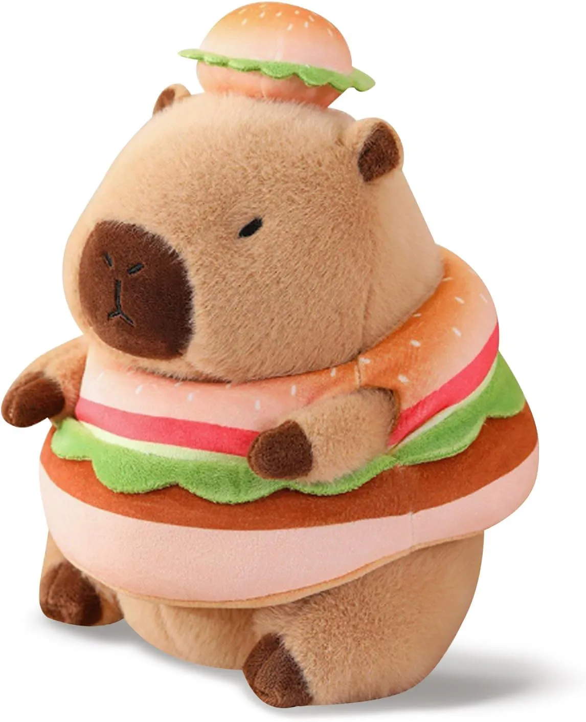 Capybara Plush Toy Kawaii Stuffed Animals with Hamburger Costume Soft Cute Plushies Capybara Doll for Girls Boys Kids Birthday Valentine Gift Room Decor 12 Inch